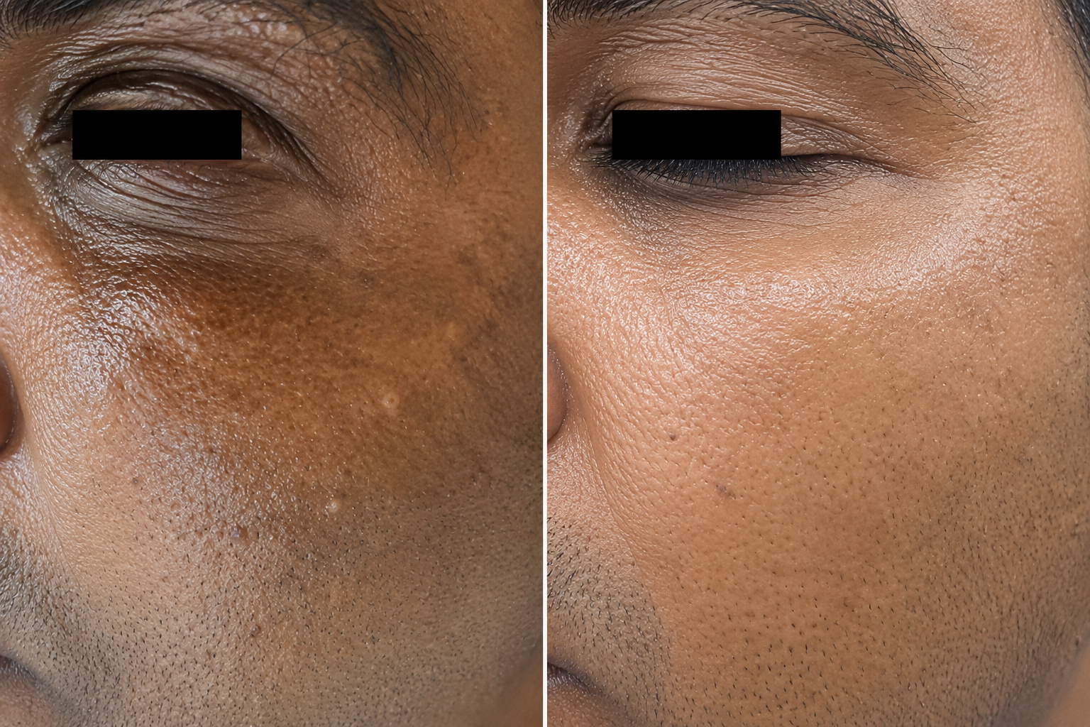 Before and after clinical clearance of facial DPN and skin tags