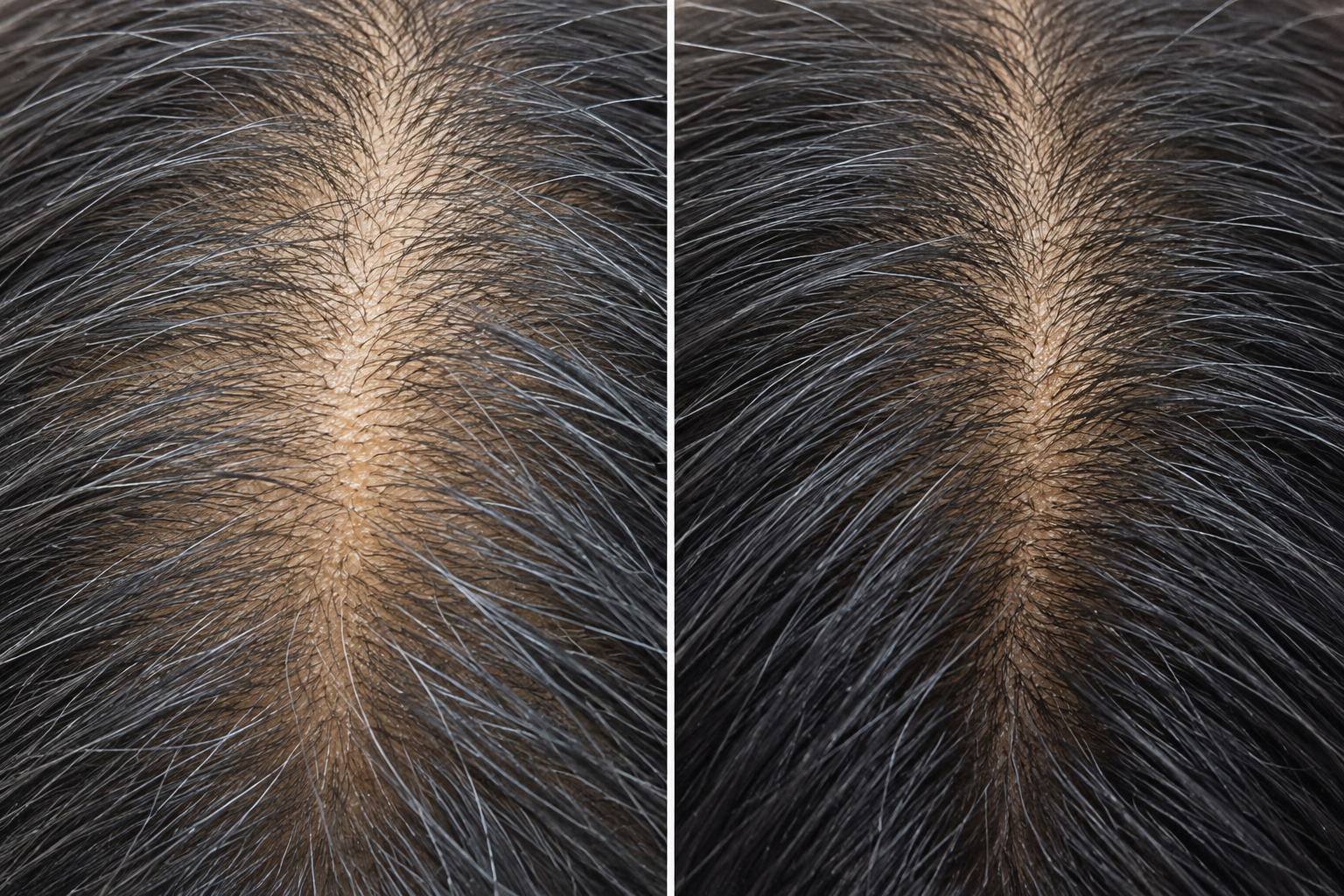 Before and after clinical results for hair parting line density restoration