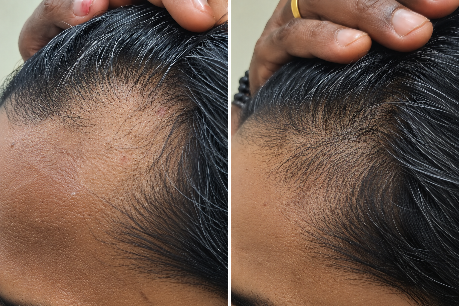 Before and after clinical hair regrowth