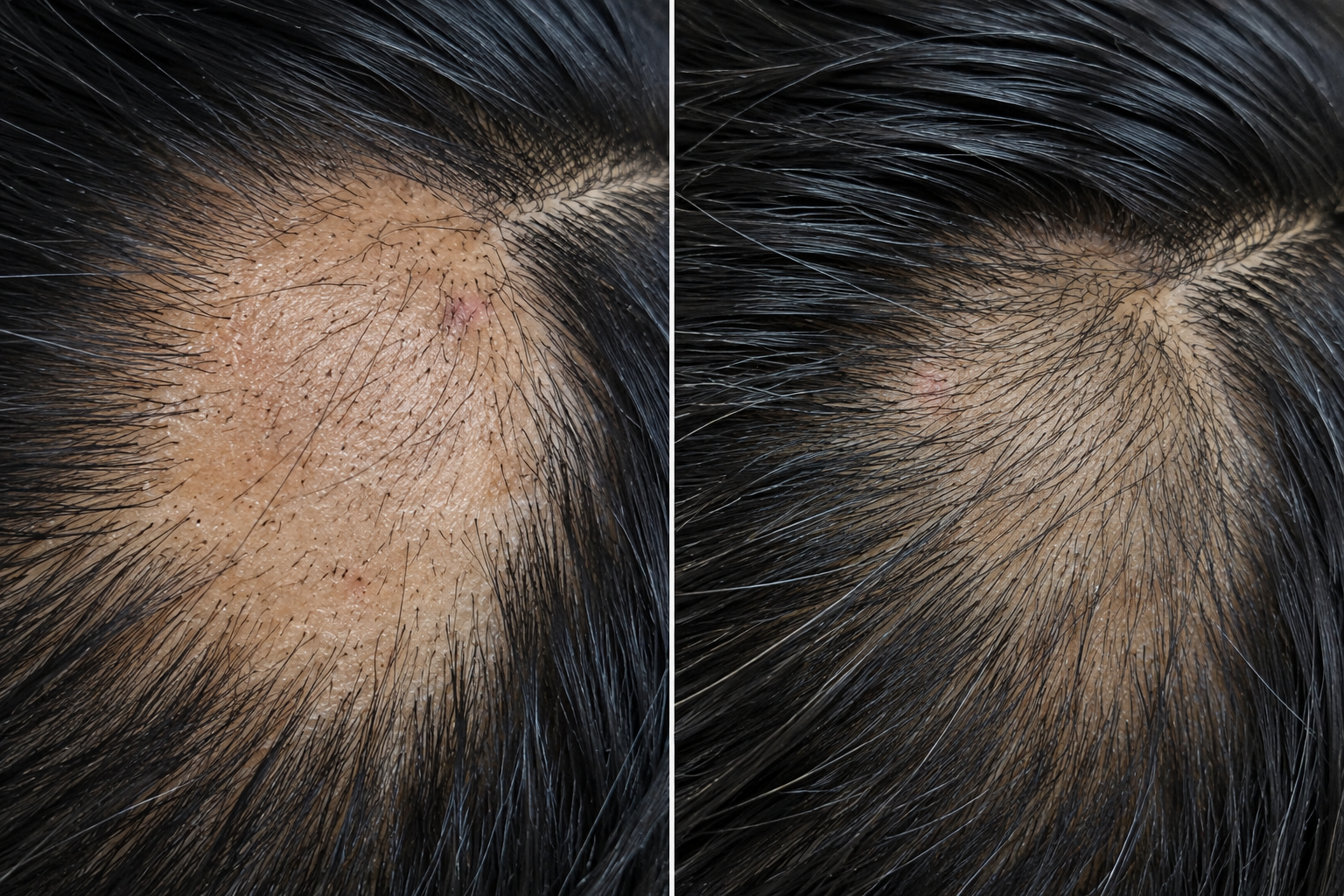 Before and after clinical hair growth enhancement